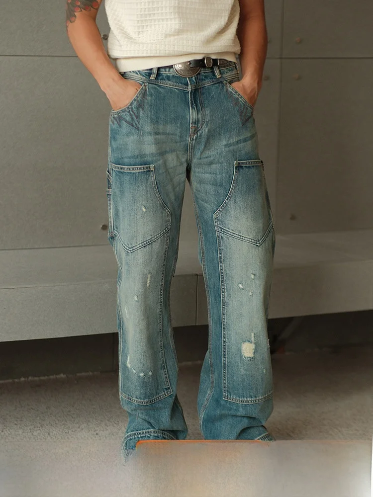 

Джинсы Western Series с широкими штанинами и двойными коленями, повседневные брюки с высокой талией, молодежные, на все четыре сезона