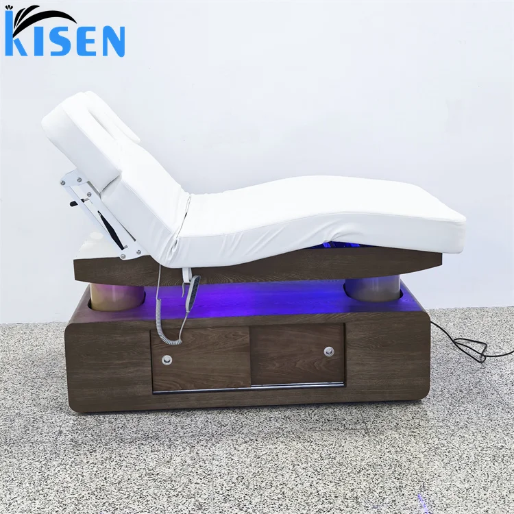 

Modern 4 Motors Electric Beauty Bed With LED Light Adjustable Leg Rest Backrest Lift Option Latex Mattress Cover