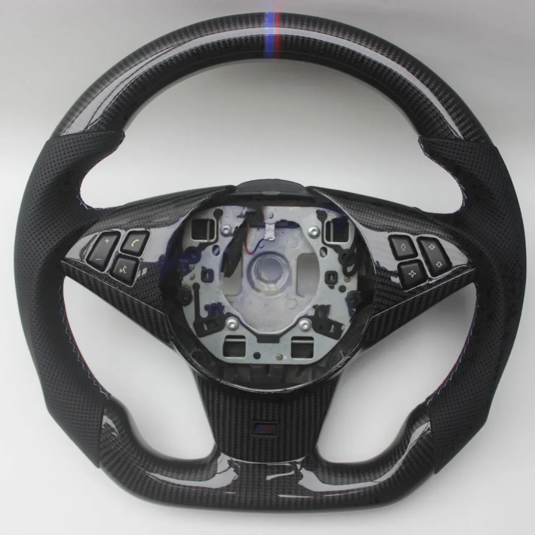 Replacement For BMW E60 E61 M5 E63 E64 M6 Leather Real Carbon Fiber Steering Wheel 2003-2010