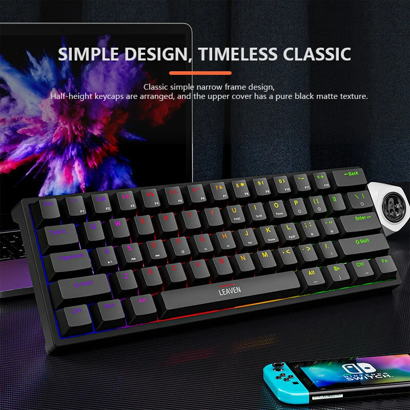 لوحة مفاتيح ميكانيكية صغيرة للألعاب 61 مفتاحًا RGB Hotswap Type-C لوحة مفاتيح سلكية للألعاب PBT أغطية مفاتيح 60% لوحات مفاتيح مريحة
