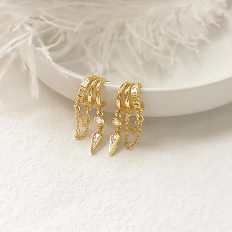 HAXIYA 14K Gold Plated Hoop Earrings for Women Triple Huggie Illusion Stud Earring Double Huggie Hoop Earrings for One Hole Cla - view 5