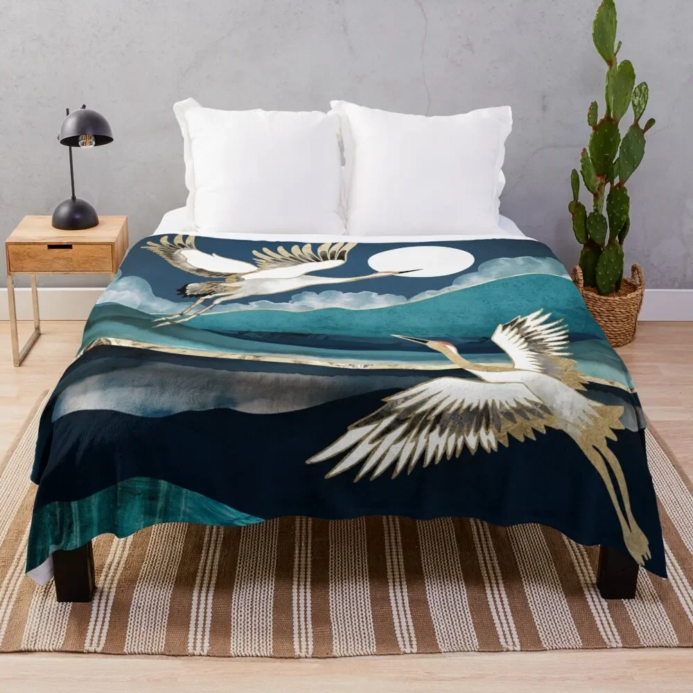 

Midnight Cranes Throw Blanket Luxury Thicken Retros Flannels Cute Blankets