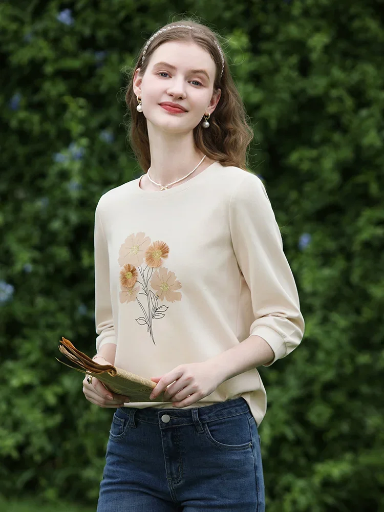 I BELIEVE YOU T-shirts for Women 2024 Autumn New Three-dimensional Embroidery Slim Fashion Elegant Office Lady Blouse 2243015758