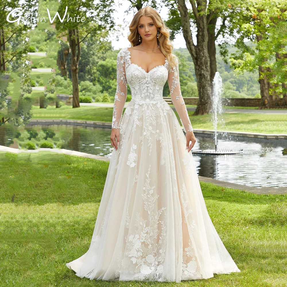 Manches longues Robe De Mariée A-ligne Vintage Dentelle Chérie Robes De Mariée Robe De Novia Robe De Mariée Robe De Mariee