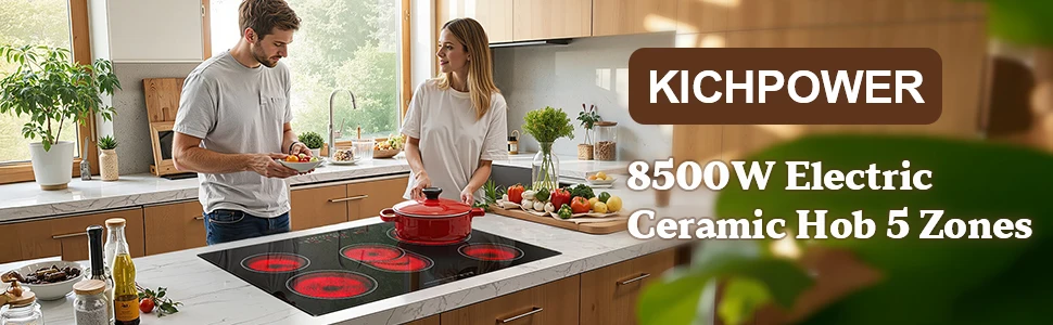 KICHPOWER 77 cm 5-Zonen-Elektro-Keramikkochfeld 8500 W mit Touch-Steuerung und Sicherheitsschloss – Detail 1