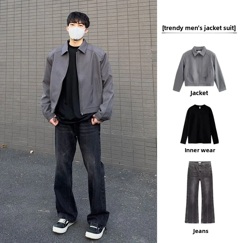 

American Sle Cleanfit Premium Men's Suit Jaet Set Loose ort Casual oulder Pad Outerwear Autumn Season Long Sve