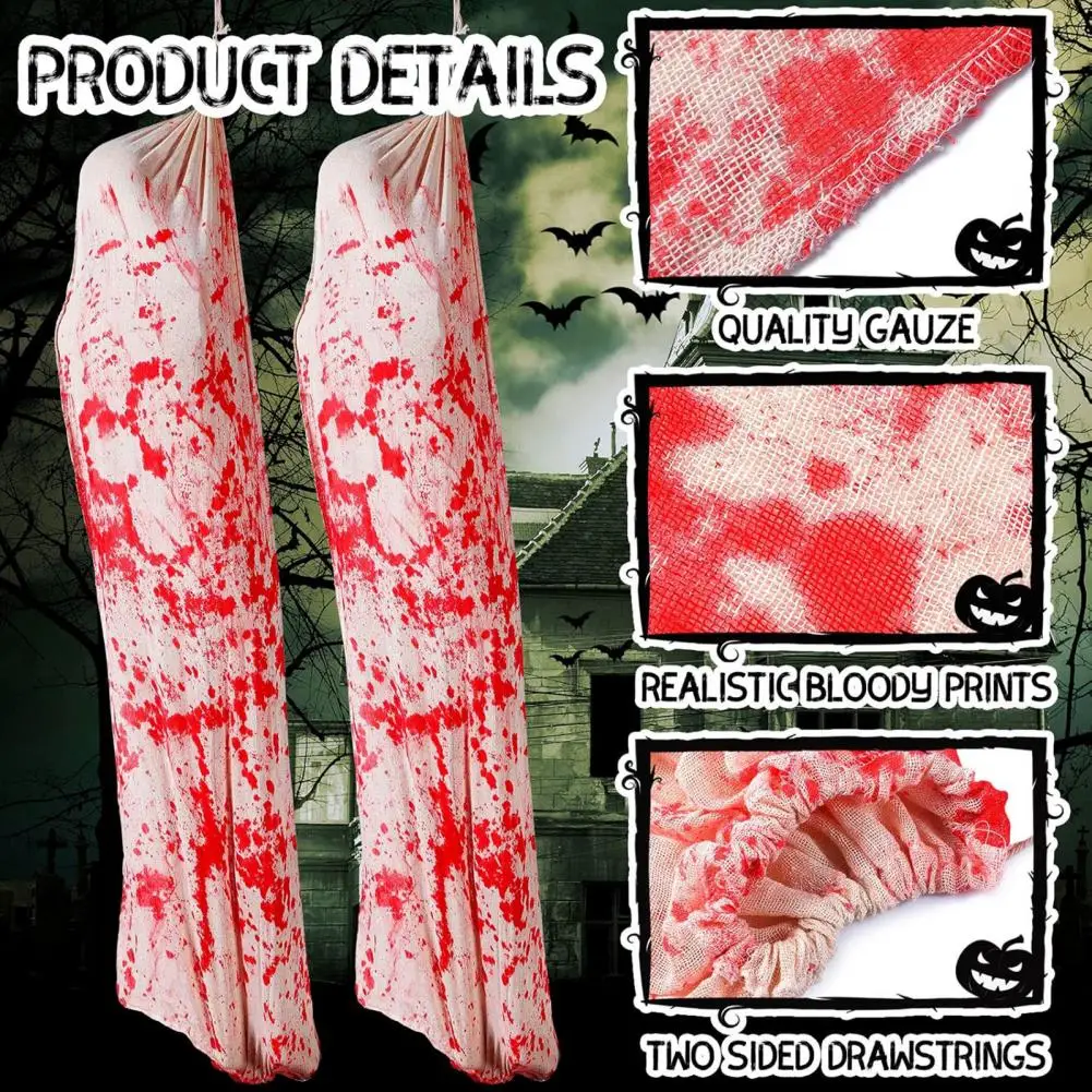 Halloween Scary Blood Gauze Bag Realistic Blood Stains Decoration Human Body Hanging Bag Creepy Haunted House Prop for Halloween