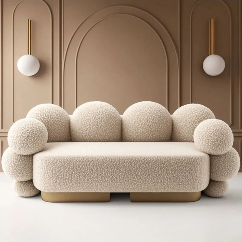 

Lamb wool straight row sofa double multi-person sofa