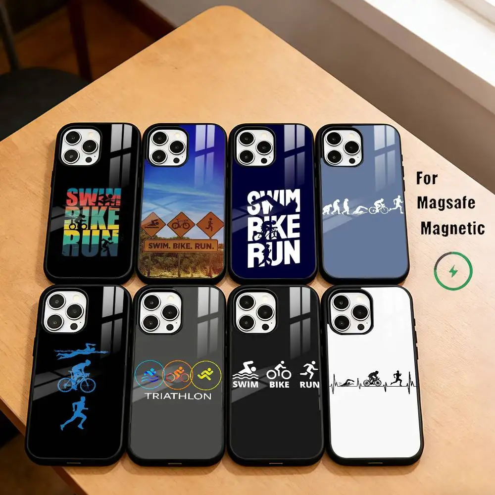 

S-Swim Bike Run T-Triathlon Phone Case For iPhone17,16,15,14,13,12,11 Plus,Pro Magnetic For Magsafe Wireless Charging