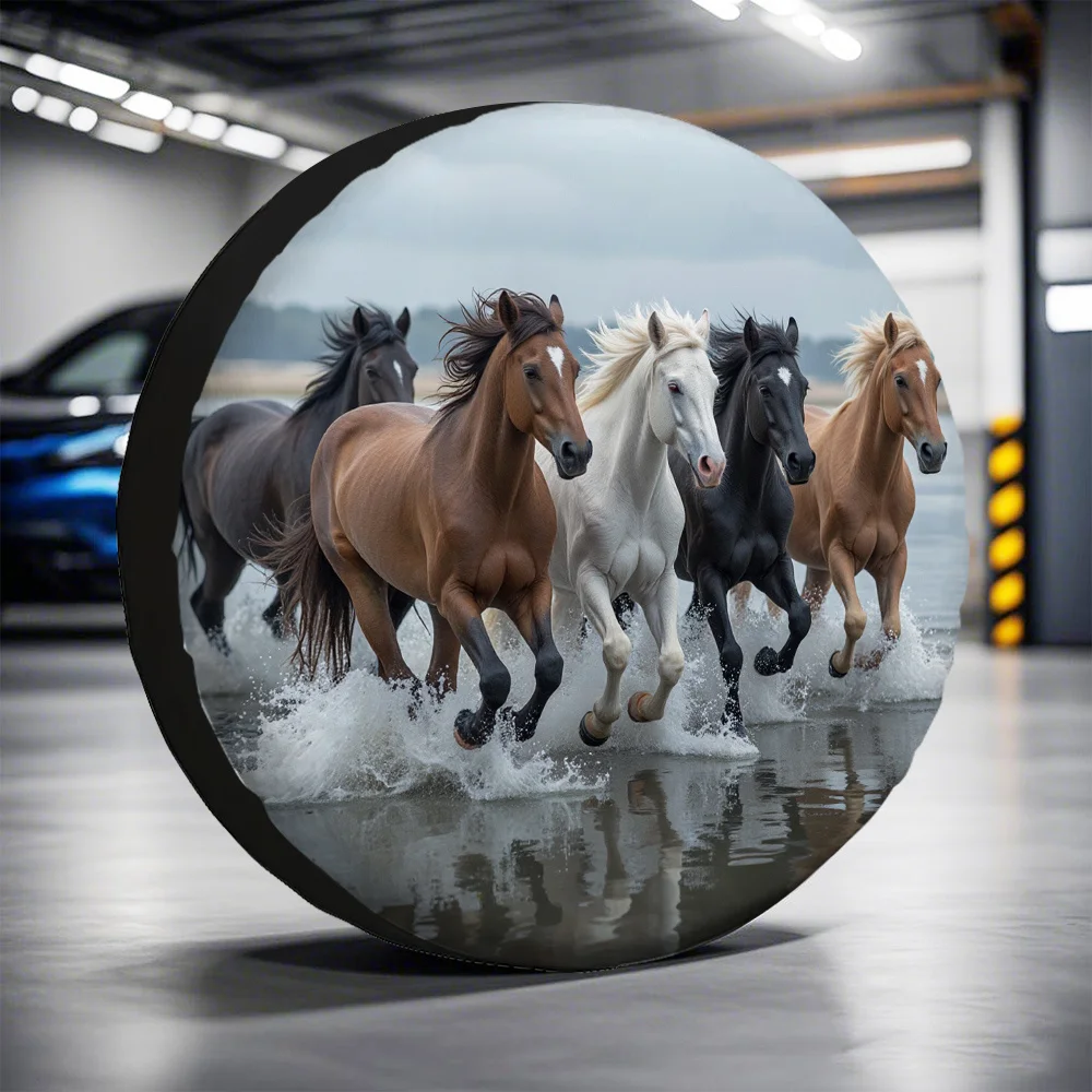 

Чехол для шин с беговыми лошадьми, водонепроницаемый пылезащитный чехол для запасного колеса, путешествия на открытом воздухе