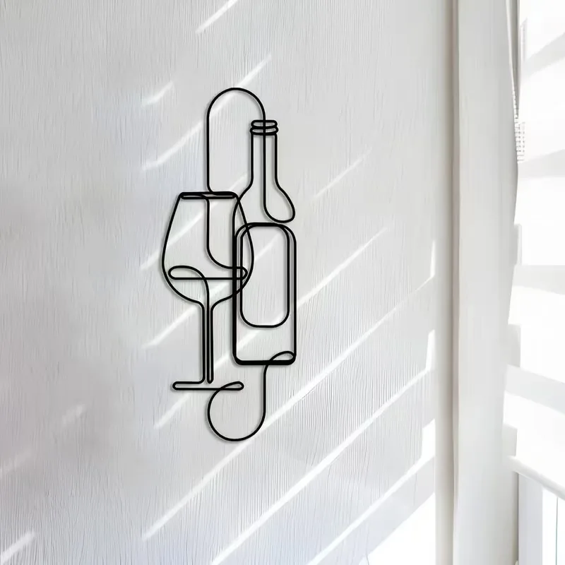 Metal Iron Art Crafts, Line Art Wine Glass Decorations, Creative Metal Wall Decor for Home, Suitable for Office, Living Room, Bedroom, Etc