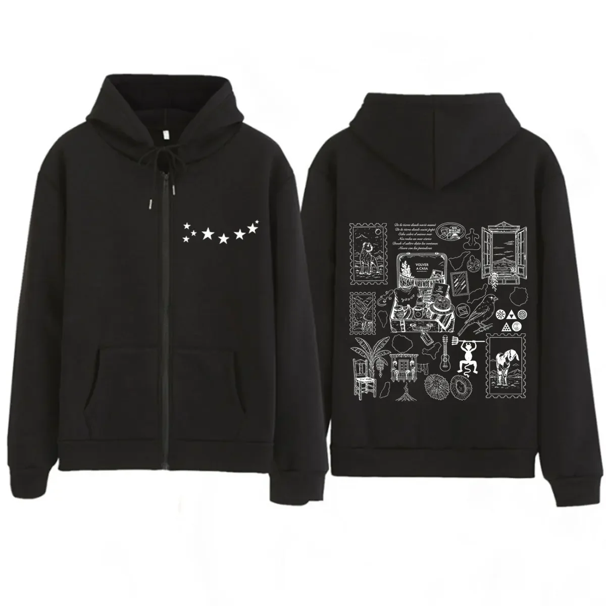 QUEVED0 EL BAIFO Album 2026 Tour Print Zipper Sweatshirts Men Women Fashion  Casual  Loose Oversized Hip-hop Zip Up Jacket Coat