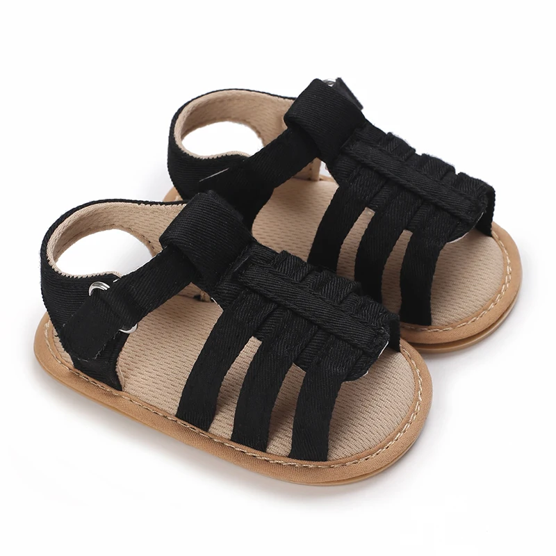 0-18M Unisex Baby Summer Sandals Roman Knitted Design Non Slip Rubber Sole Adjustable Strap First Walkers