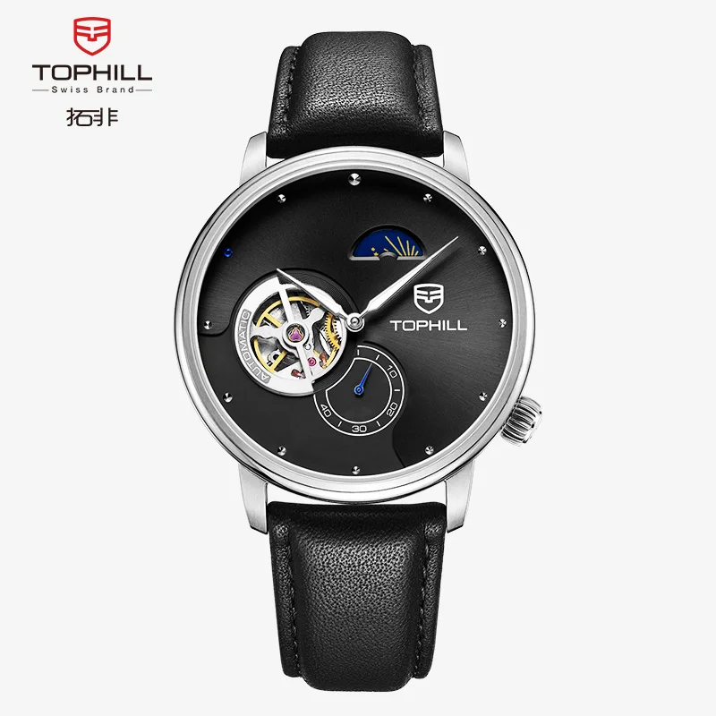 

TOPHILL Automatic watch Mechanical Watch men Moon Watch Waterproof Watch Skelet Leather watch strapon Watches Sapphire Glass