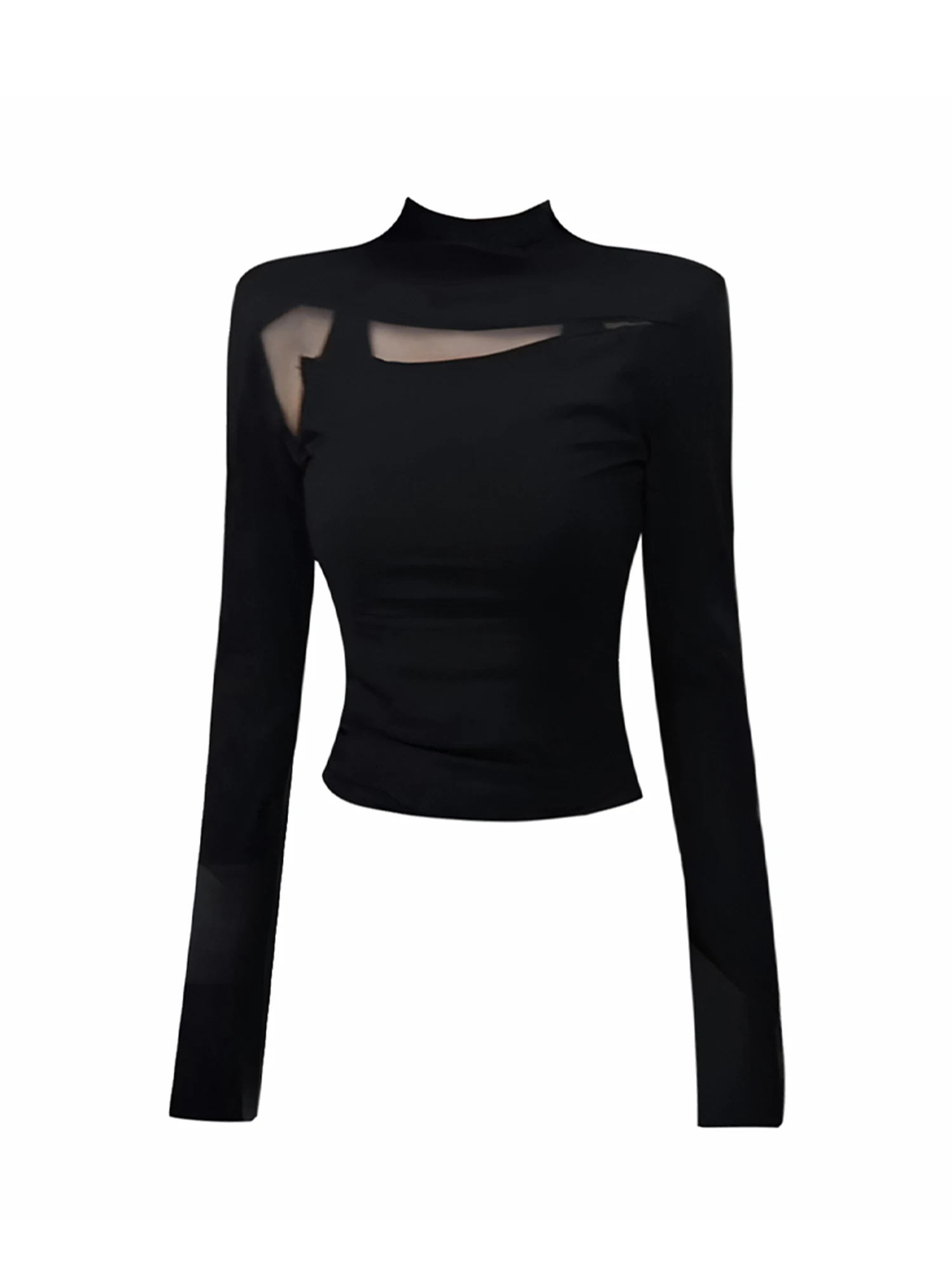 

Женская черная готическая футболка Y2k, винтажная футболка Harajuku Aesthetic Gyaru Emo, сетчатая лоскутная футболка, футболки с длинными рукавами, одежда 2000-х годов