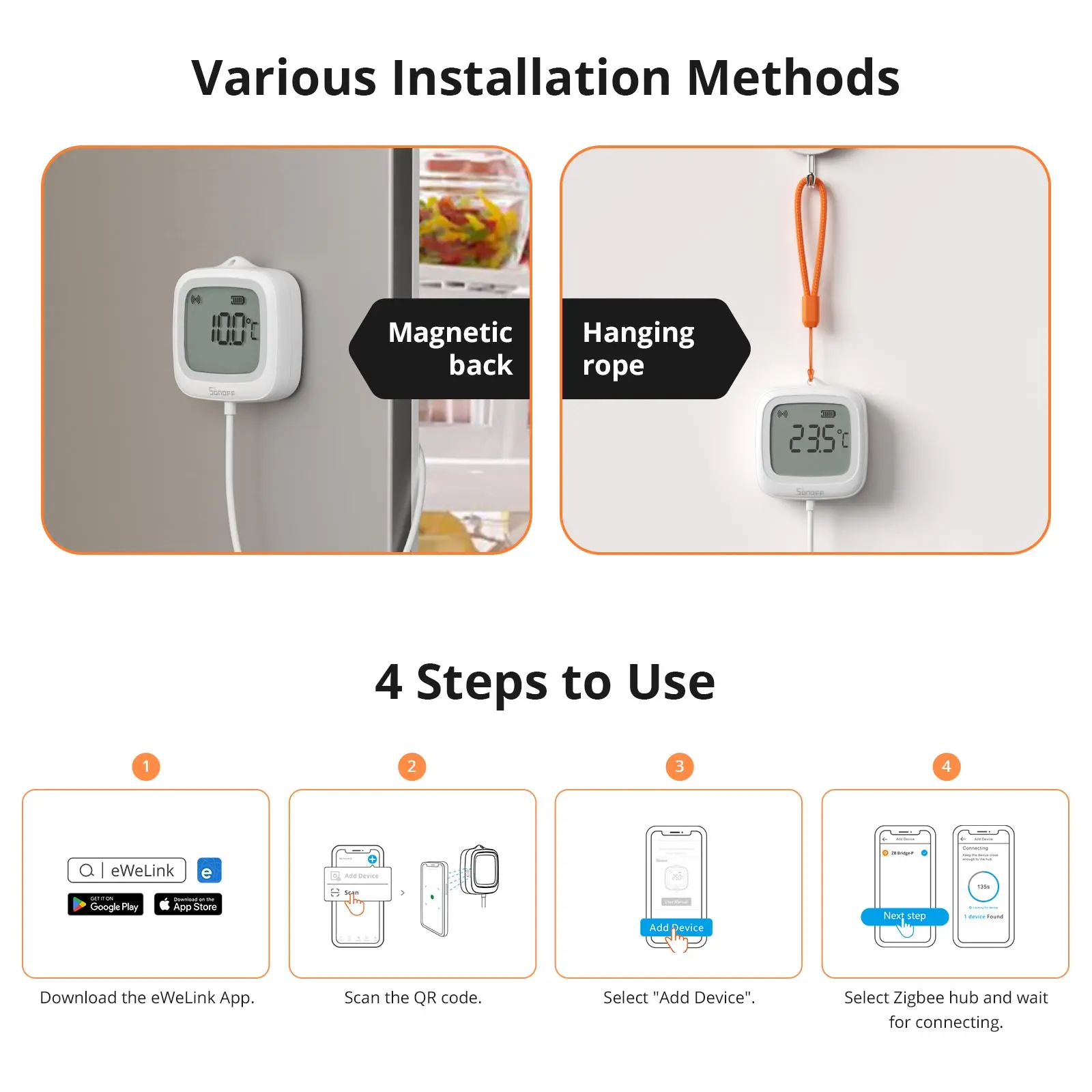 SONOFF SNZB-02LD IP65 Zigbee ЖК-умный термометр с зондом для обнаружения бассейна, ванны, холодильника, морозильной камеры, измерения температуры жидкости