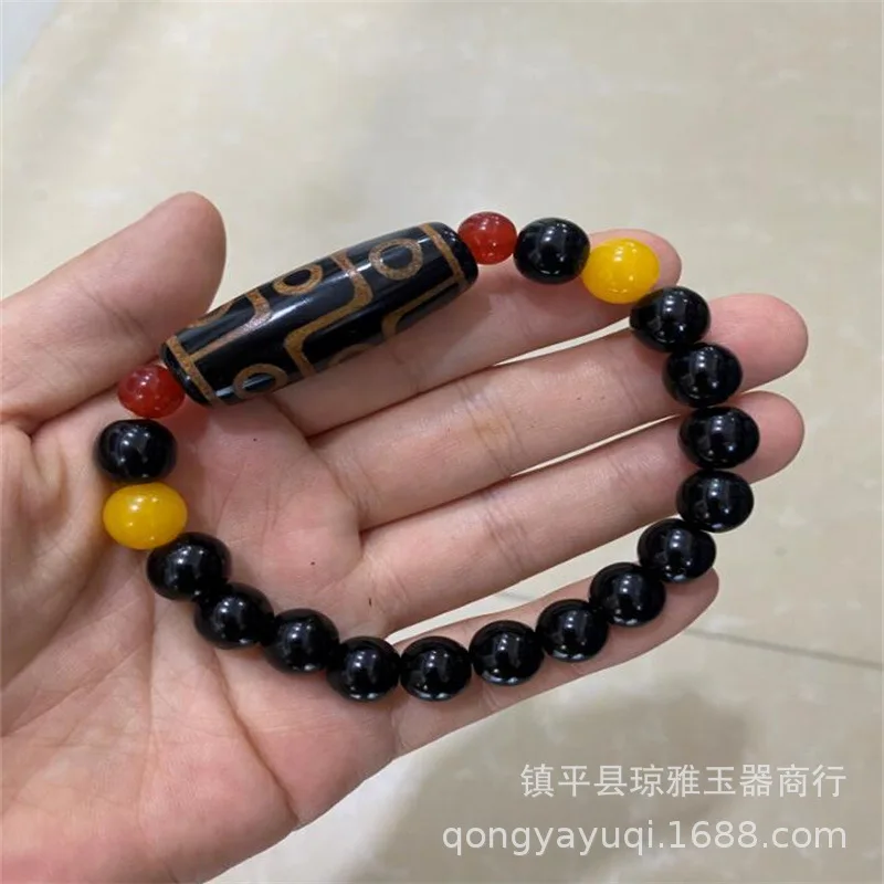 Tibetan Style Nine- Three-Eye Sky Bracelet Silk Agate Buddha Beads for Men and Women