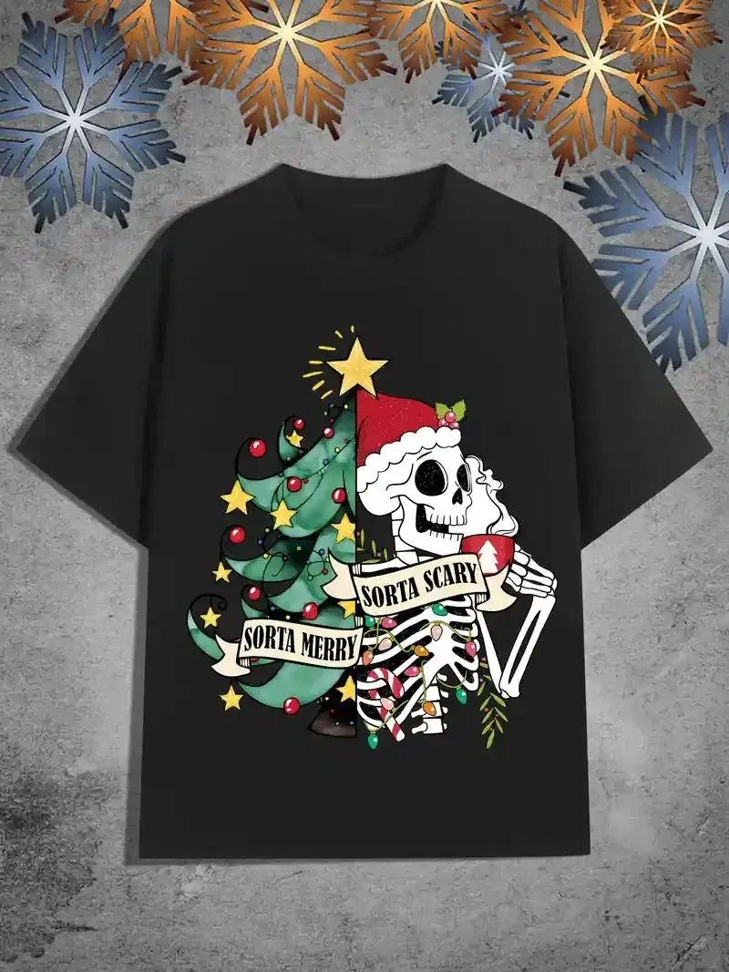 

2025 Christmas Santa Claus Summer Cotton Men's Women Tops Tee Streetwear Casual Trendy Oversized Loose Vintage Retro Harajuku