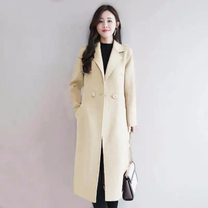 Woolen Coat Women\'s Medium Long Plus Size Fashion Simple Coat Autumn Winter Korean Style Solid Version Loose Lady Overwear