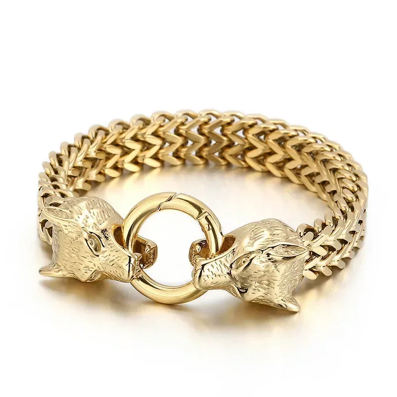 

Stainless Steel Mesh Chain Wolf Punk Bracelet with Spring Ring Clasp Men\'s Biker Jewelry Punk Rock Party Accessory