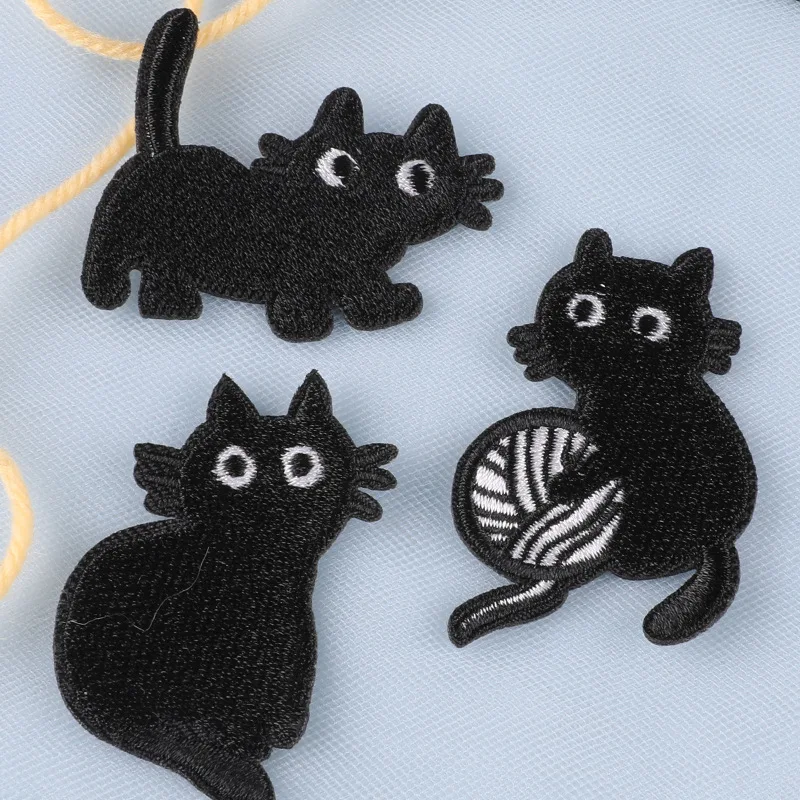 Cartoon Black Cat Badge Patches for Clothing Logo Accessories Decorative Patch Stickers DIY Embroidered Applications for Sewing