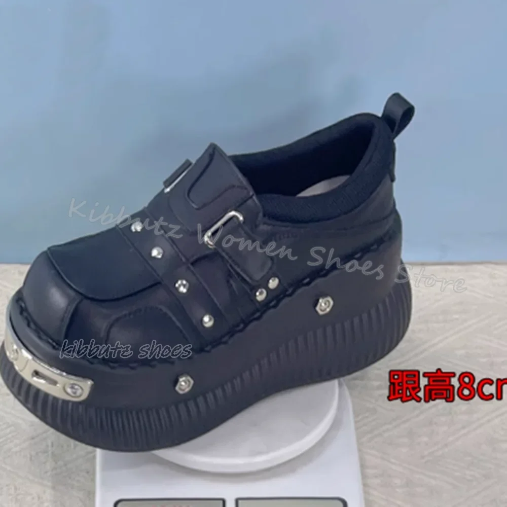 

Rivets Sneaker Gothic Platform Punk Rock Thick Bottom Hot Girls Genuine Leather Mixed Color Fashion Elegant Concise Shoes Newest