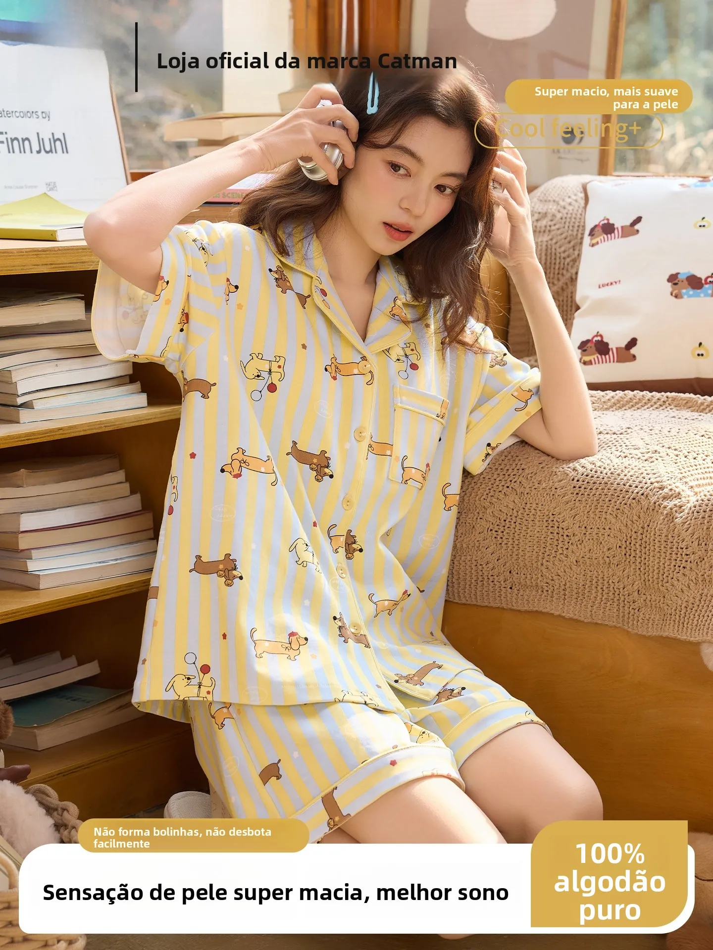 pure-cotton-girl-summer-sleepwear-short-sleeve-puppy-cartoon-home-clothes-set-can-be-worn-outside-soft-breathable-loose-fit