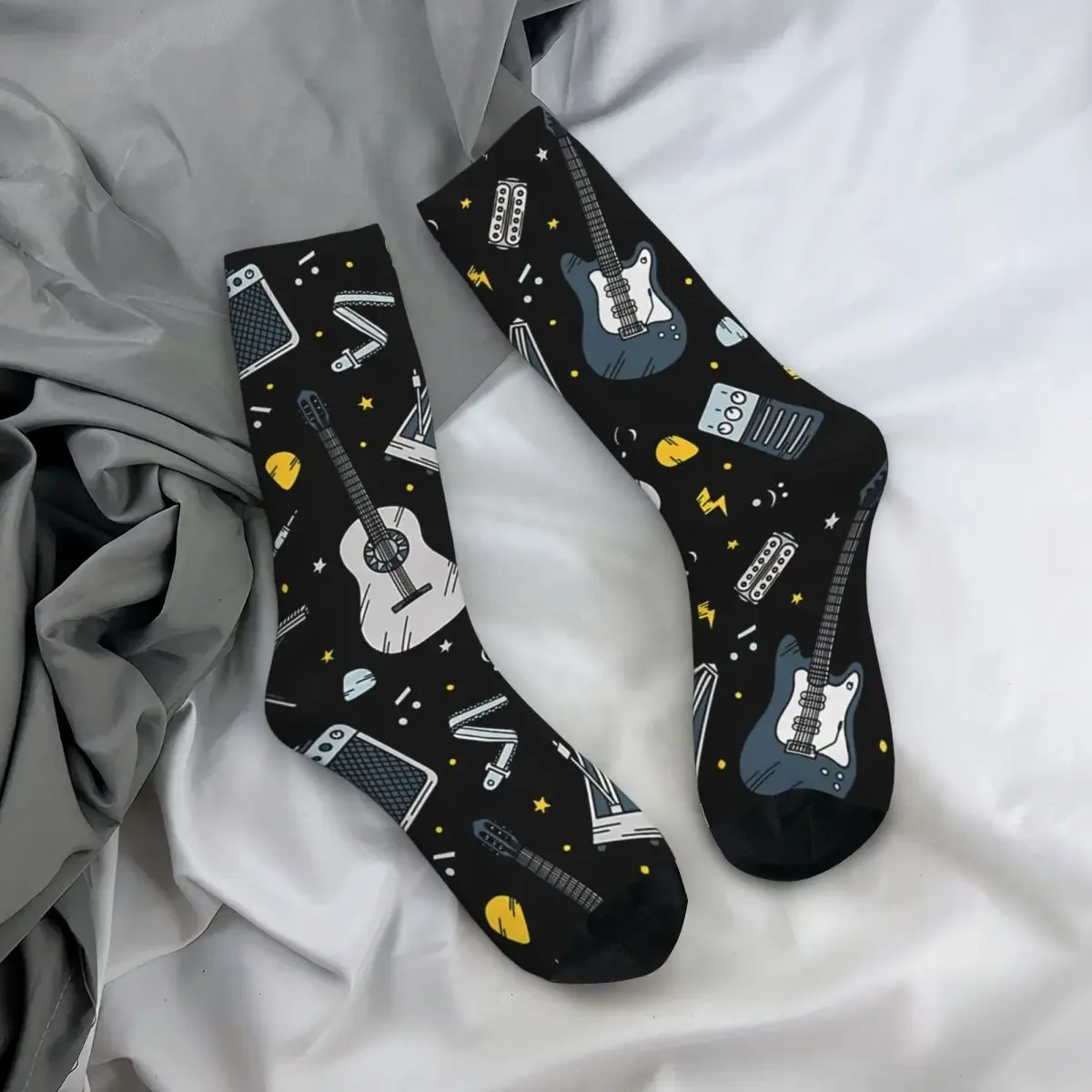 JERock-Chaussettes amusantes pour hommes, notes de musique rétro, hip hop, nouveauté, cadeau, motif imprimé