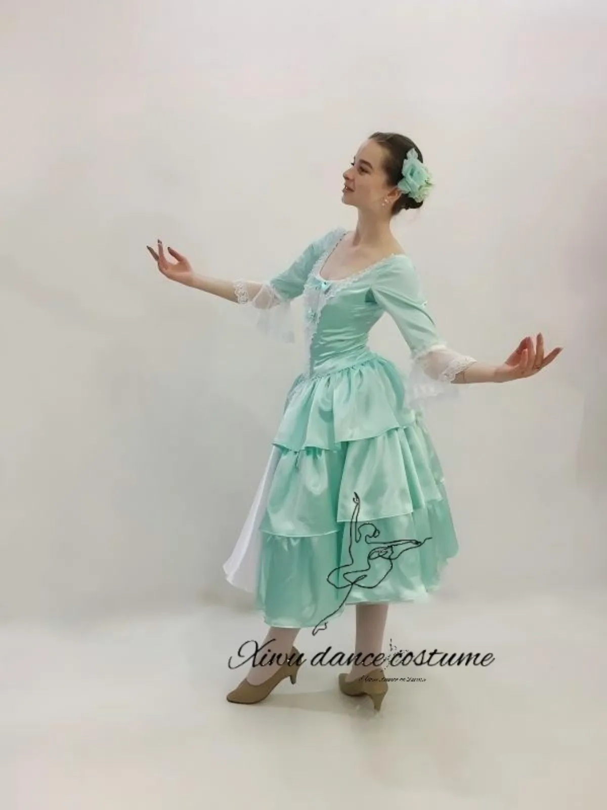 Mint Green Vintage Rococo Style Ballet Performance Dress view 5