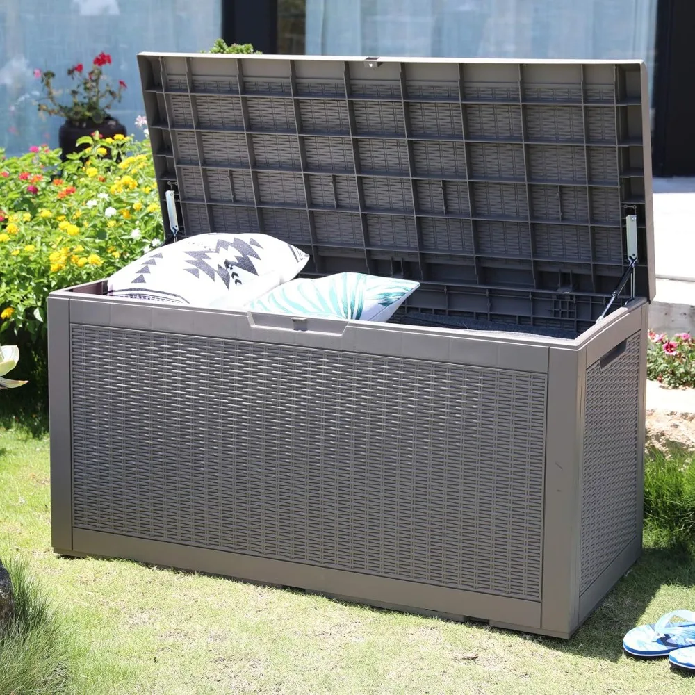 

100 gallon polypropylene PP deck box, indoor and outdoor waterproof lockable organizational container, storage box delivery