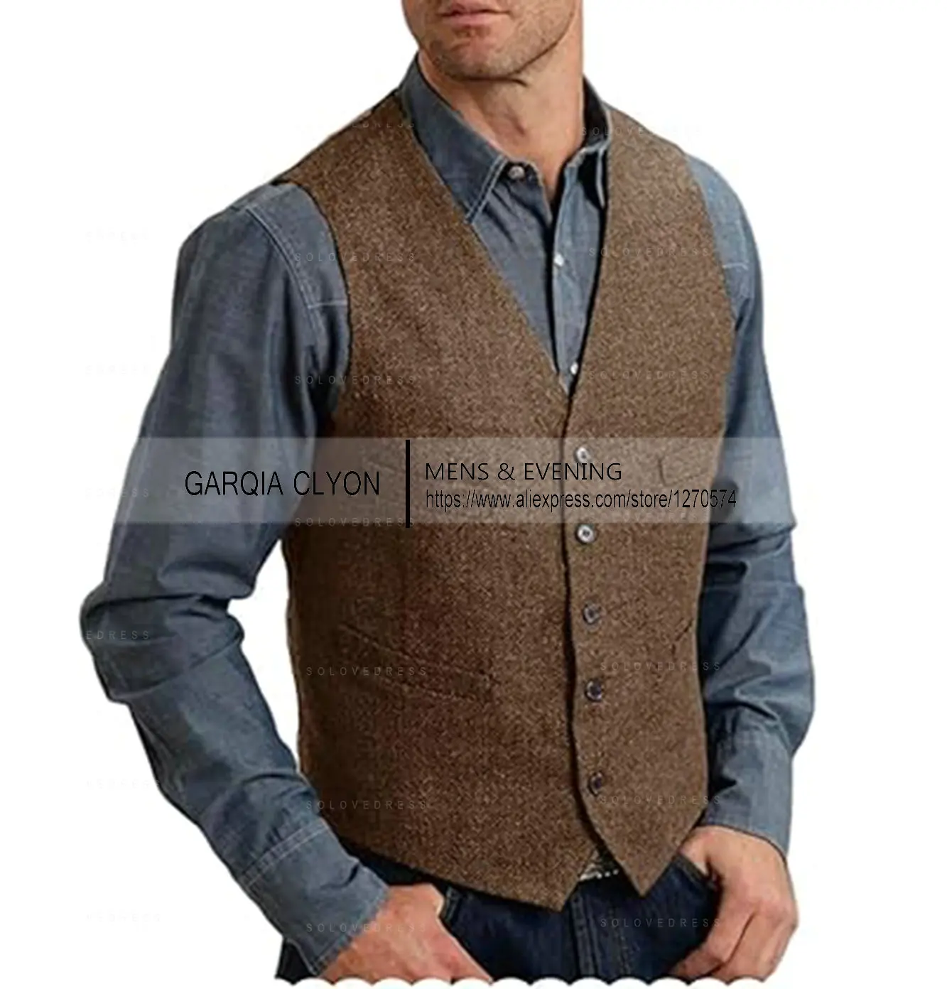 Mens Suit Vest Lapel V Neck Wool Herringbone Casual Formal Business Vest Waistcoat Groomman For Wedding Green/Burgundy/Brown