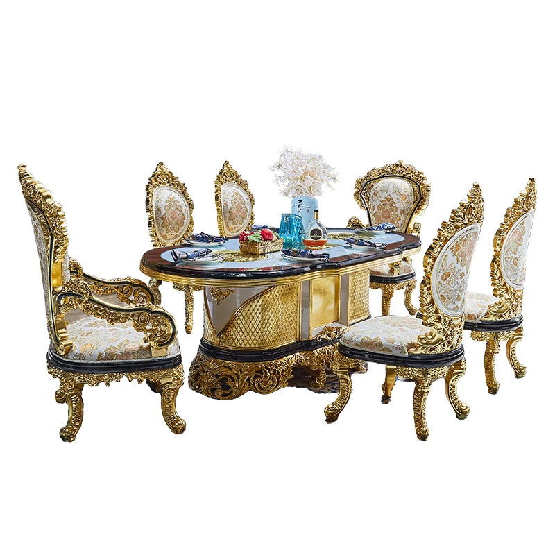 

solid wood dining table 2024 new high-end luxury oval table and chair combination European luxury home restaurant
