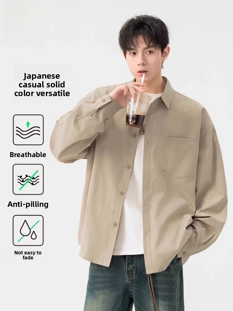 

New 2026 Men's Long Sleeve Shirt Loose Fit Casual Style Spring Summer Fashionable Brand Polyester Fiber Short Sleeve Button up