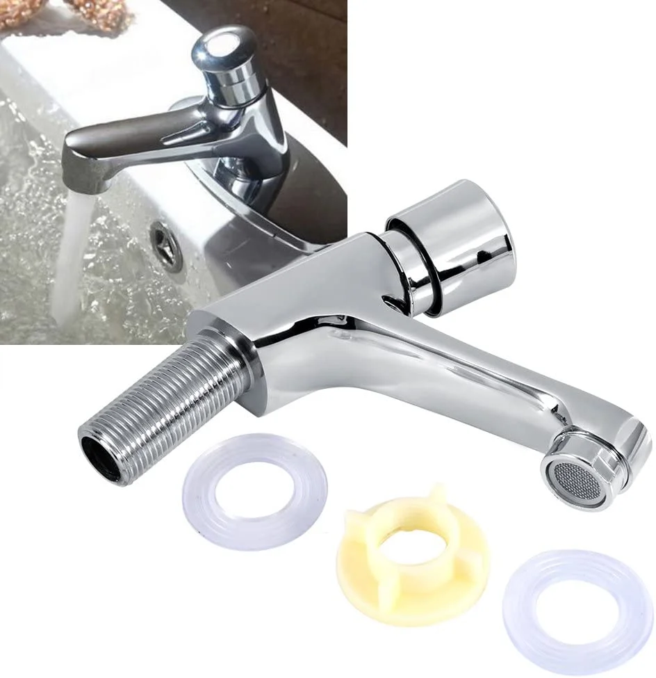 Delay Faucet Bathroom Push Tap Plated Chrome Self Closing Water Saving Sink Tap for Public Kitchen Bathroom Single Holder  Sink