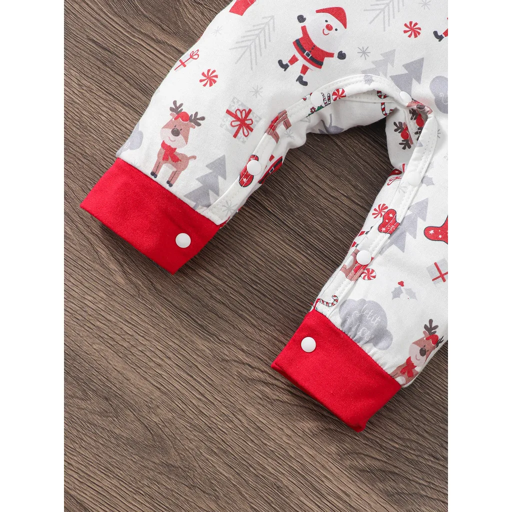 2 قطعة طفل رضيع عيد الميلاد رومبير بأكمام طويلة سانتا كلوز طباعة بذلة قبعة مهرجان ملابس تنكرية للحفلات للطفل الصبي 0-2 سنة