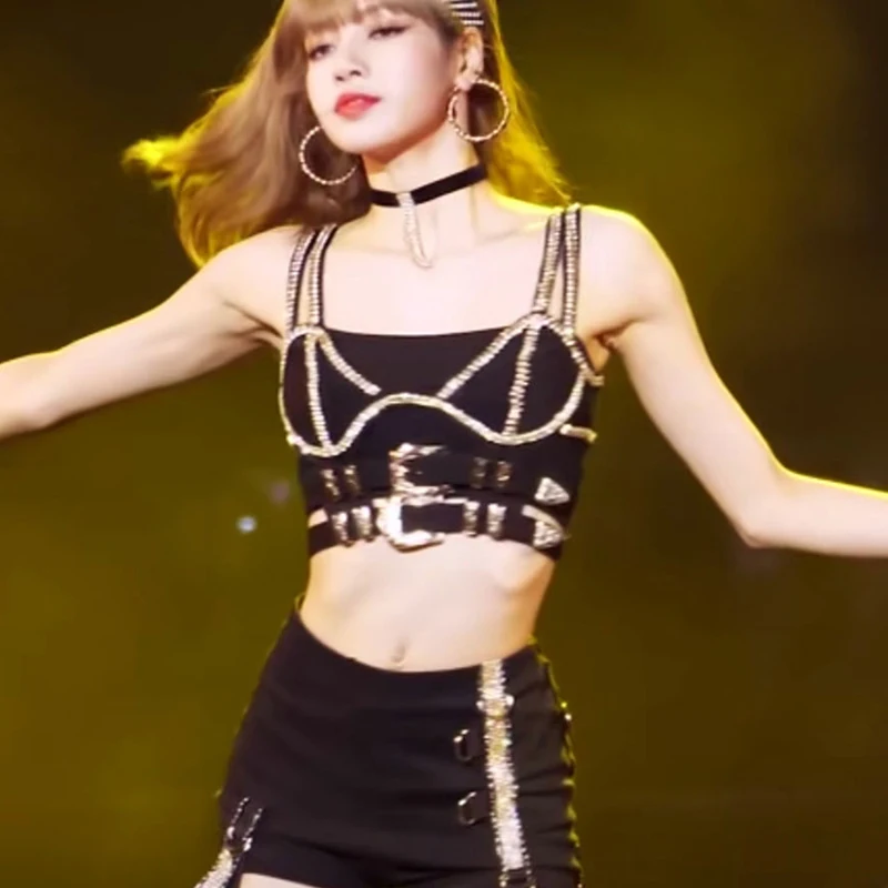 Lisa Kpop Stage Outfits Street Dance Jazz Dancer Costume Festival Outfit Women Gogo Dj Rave Festival Clothing Hip Hop