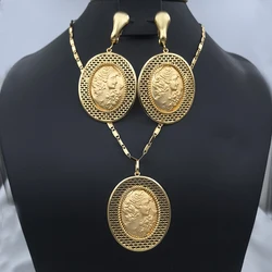 Dubai Jewelry Sets Gold Plated Necklace Drop Earrings For Women High Quality Copper Wedding Party Jewellery