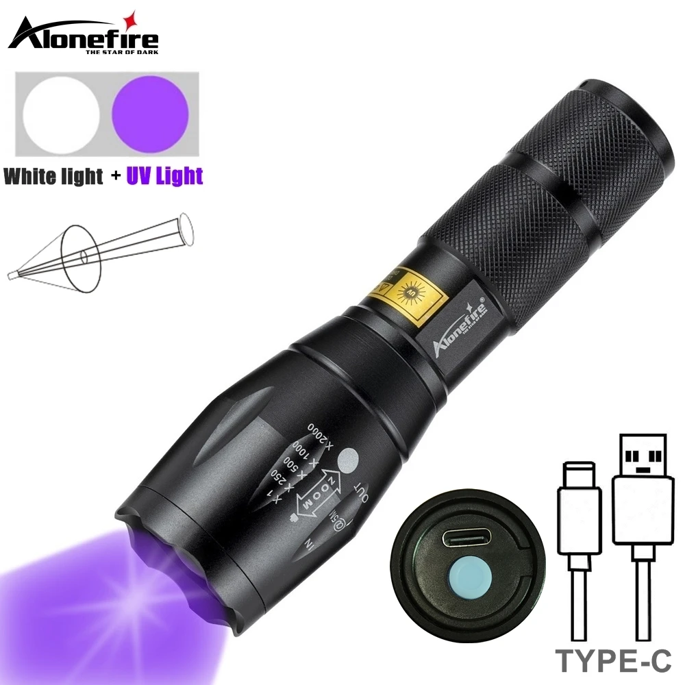 Zoom 2w1 UV 365 395nm + białe światło oświetlenie latarka USB ładowanie kot pies mocz skorpion pieniądze ruda znacznik wycieku lampa kontrolna
