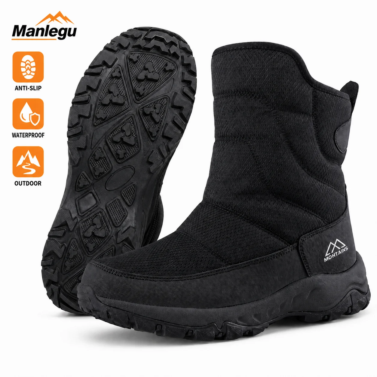 Men's Winter Snow Boots, Water-Resistant Insulated Warm Thick Fur Lined Outdoor Shoes, Anti-Slip Rubber Sole Outdoor Snow Boots