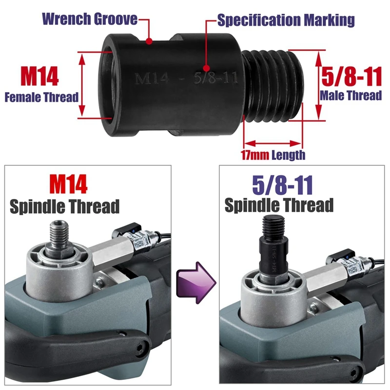 2Pieces M14 To 5/8 Inch-11 Adapter Angle Grinder Thread Converter Adapter For Diamond Core Drill Bits