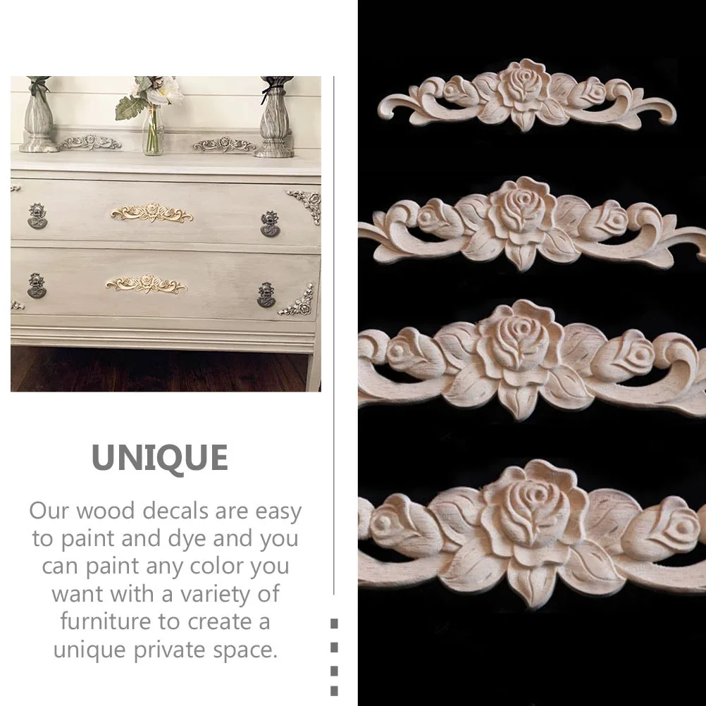 

3pcs Solid Corner Flower Accessories Vintage Home Decor Wooden Carved Applique Dresser Decorative Onlays Chic Wood Decal