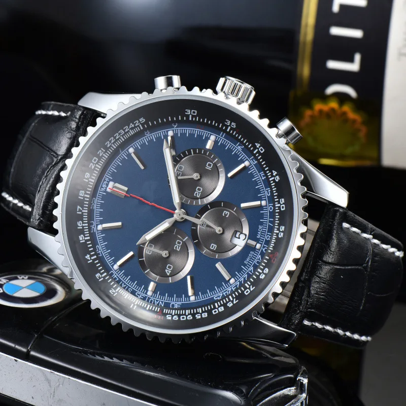 2025 Reloj de cuarzo con cronógrafo de seis manecillas para hombre, correa de cuero, indicador de fecha resistente al agua, estilo de lujo asequible, envío gratis ​