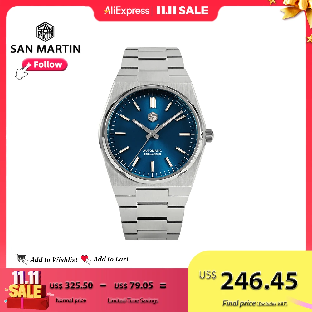 

San Martin классические роскошные мужские часы из нержавеющей стали 40 мм платье Miyota 9015 автоматические механические наручные часы с сапфирами BGW-9 10 бар