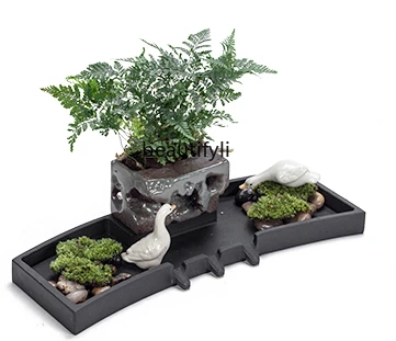 New Chinese-style living room, rockery, fish pond, fish tank, micro-landscape, wealth-promoting water ornaments, accessories