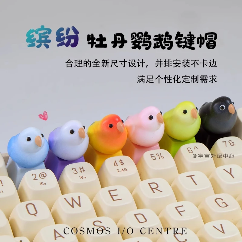 

Милые красочные колпачки для клавиш с пионом, попугаем и птицей, ручная работа, колпачки для ключей для домашних животных, оригинальный дизайн, изделия из смолы, персонализированные колпачки для ключей