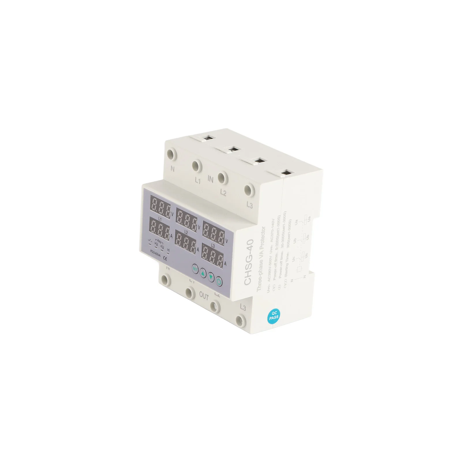Protector de voltaje y corriente trifásico carril DIN voltímetro amperímetro Protector automático de sobretensión y sobrecorriente AC230-300V