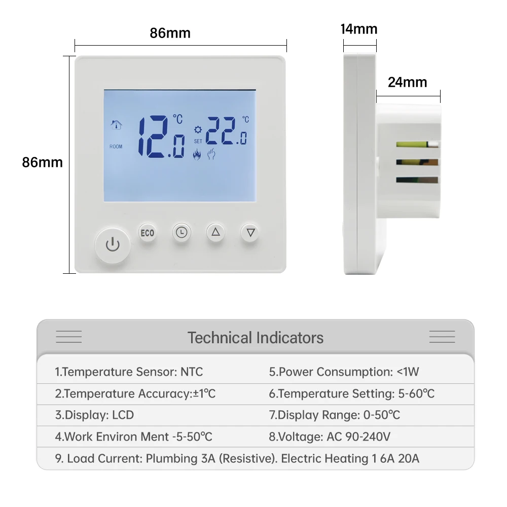 AC90V-240V 3A 16A riscaldamento a pavimento elettrico ad acqua TRV termostato ambiente regolatore di temperatura Display LCD digitale montato a