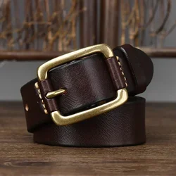 3.8cm couro puro de alta qualidade cintos de couro genuíno para homens marca cinta masculina fivela de bronze fantasia vintage jeans cowboy cintos