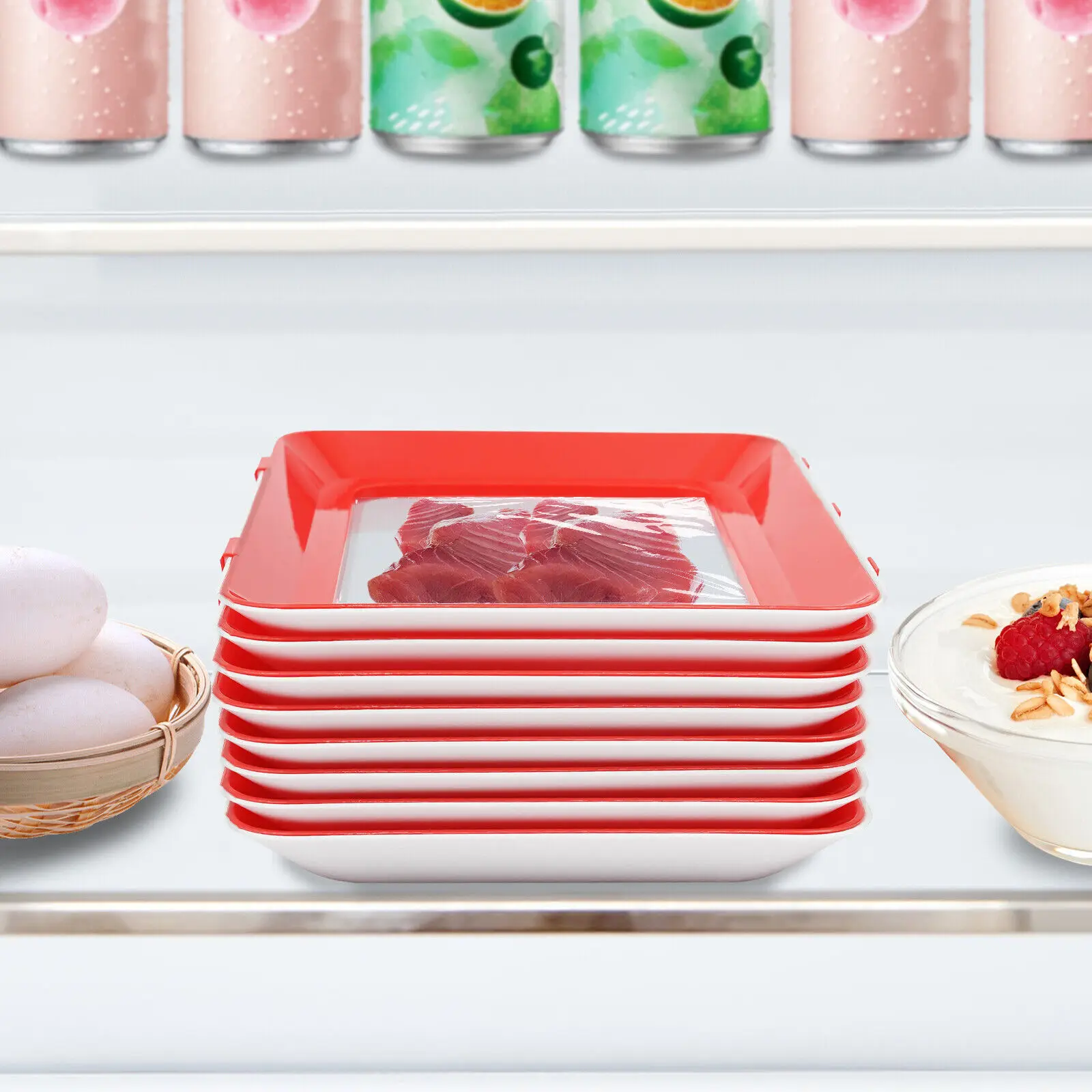 8X Meat Box Creative Food Fresh-keeping Tray Food Vacuum Fresh-keeping Clapboard Refrigerator Preservation Food Storage