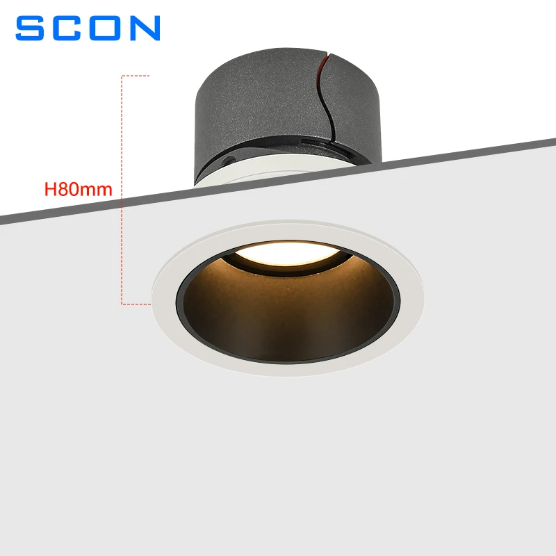 SCON-LED Downlight Holofote embutido, lâmpada do teto, ângulo de feixe fácil, 15, 30, 45, 90 graus, casa, escritório, iluminação interior, 7W, 12W